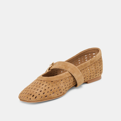Dolce Vita Mikel Lt Brown Perforated Suede Ballet Flats