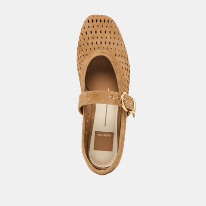 Dolce Vita Mikel Lt Brown Perforated Suede Ballet Flats