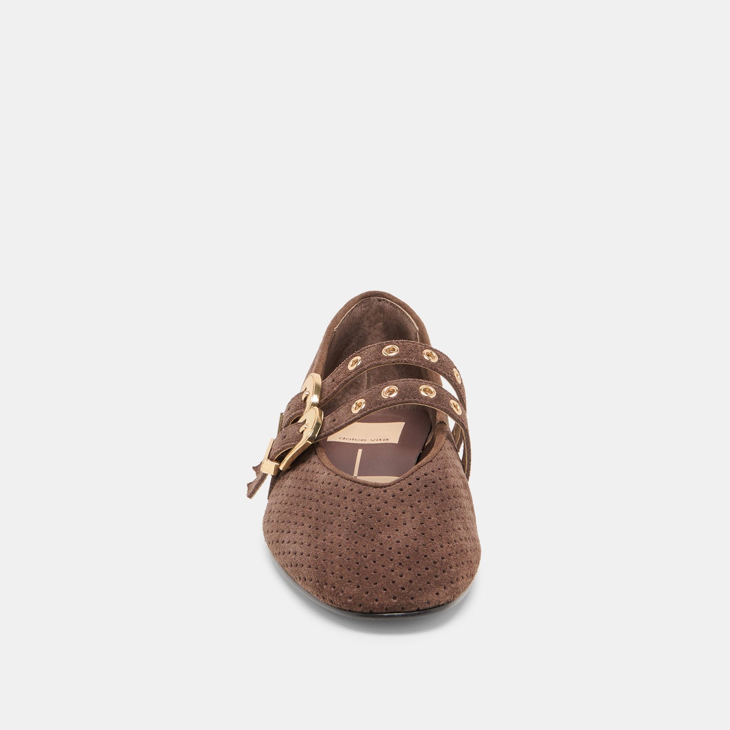 Dolce Vita Baylee Grommet Dk Brown Perforated Suede Ballet Flats