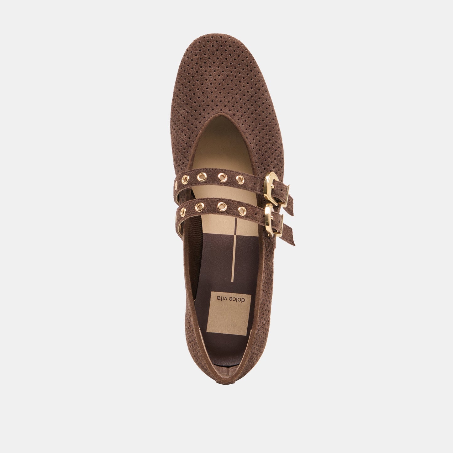 Dolce Vita Baylee Grommet Dk Brown Perforated Suede Ballet Flats