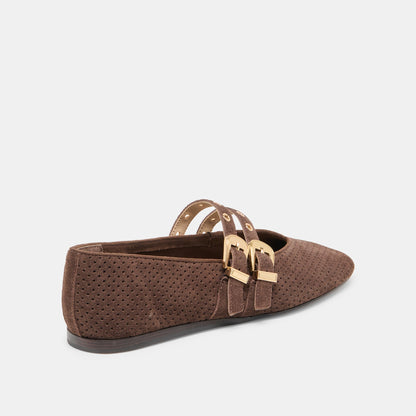 Dolce Vita Baylee Grommet Dk Brown Perforated Suede Ballet Flats