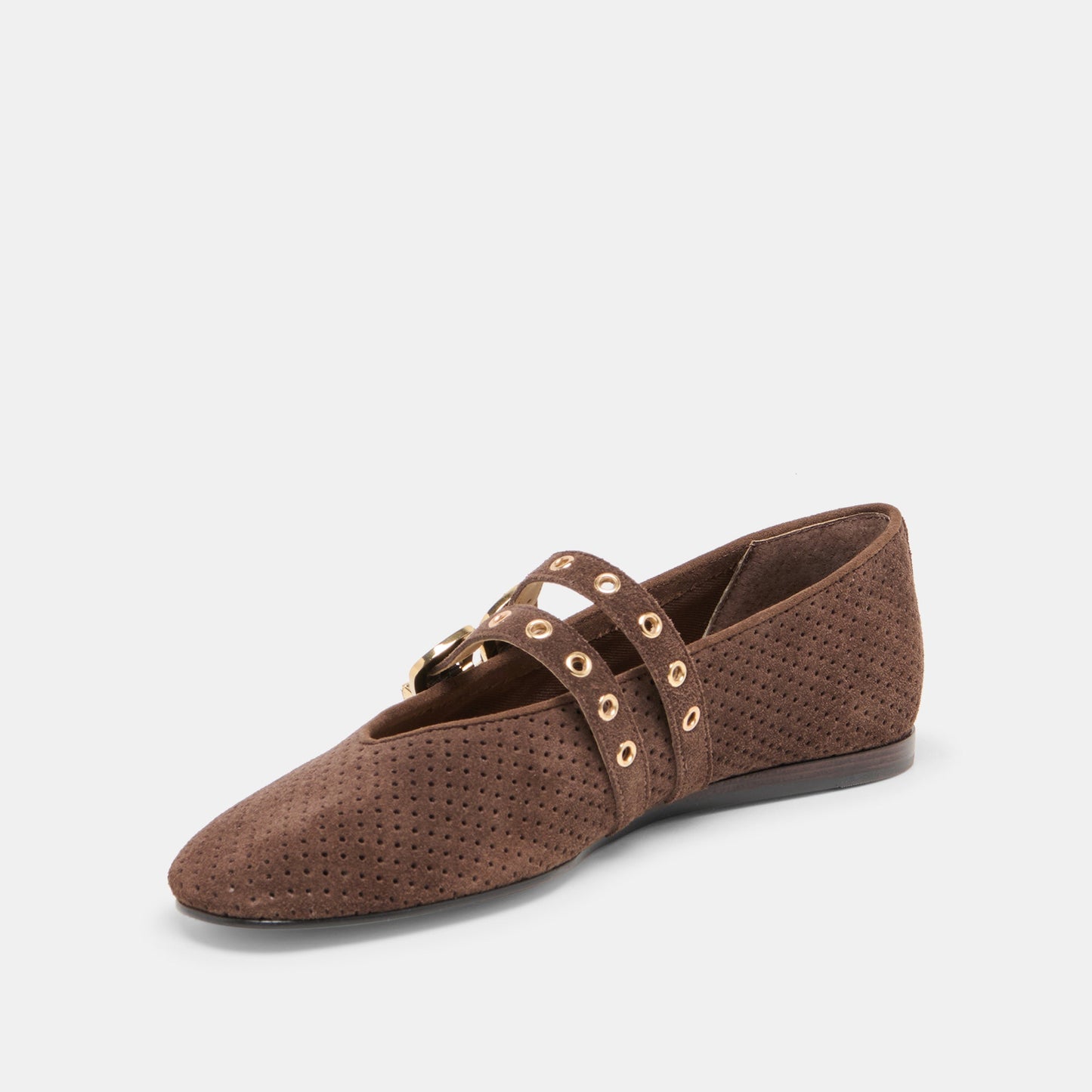 Dolce Vita Baylee Grommet Dk Brown Perforated Suede Ballet Flats