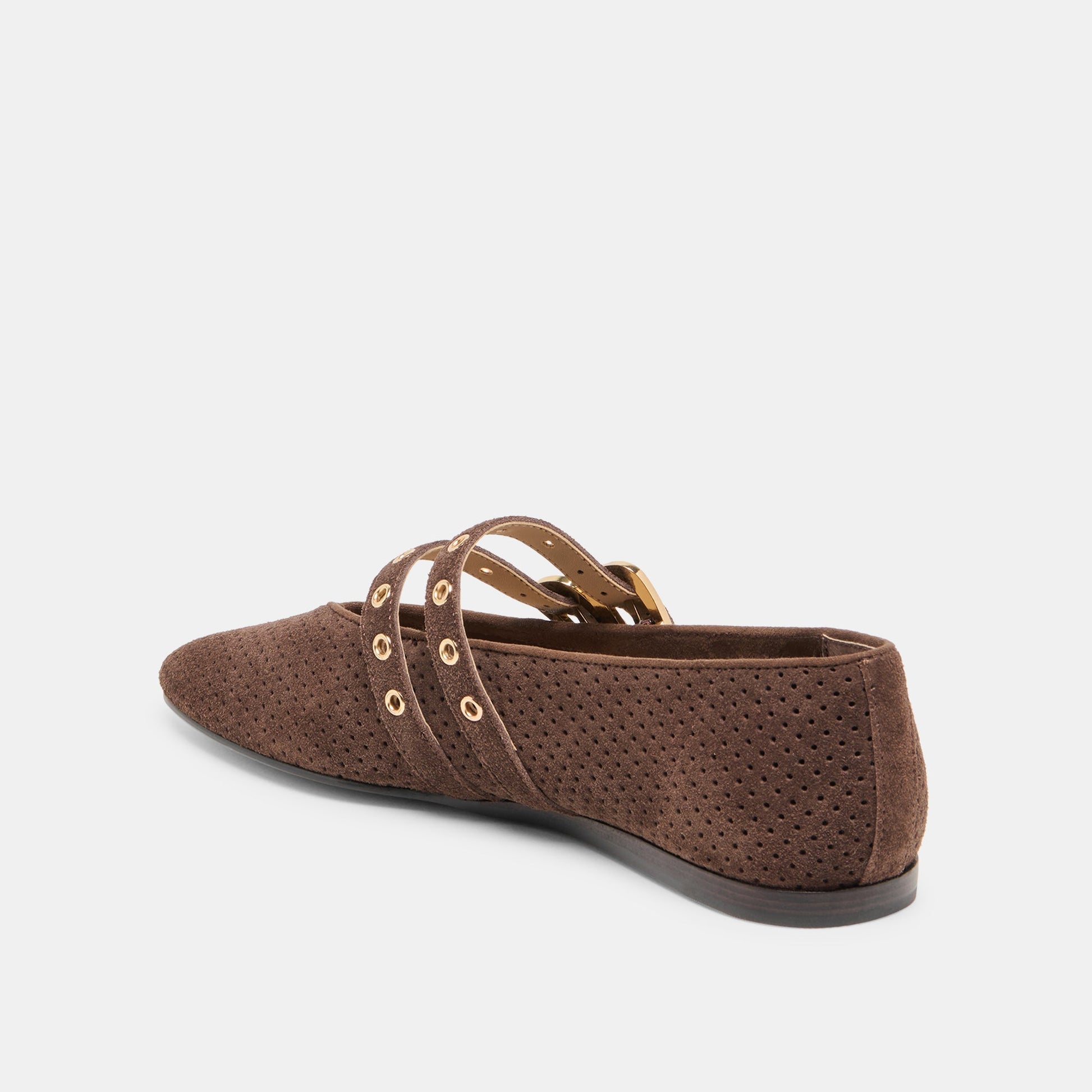 Dolce Vita Baylee Grommet Dk Brown Perforated Suede Ballet Flats