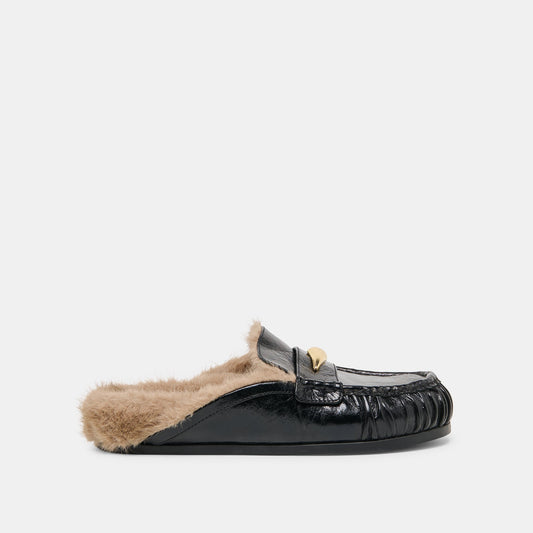 Dolce Vita Jodero Plush Black Leather Flats