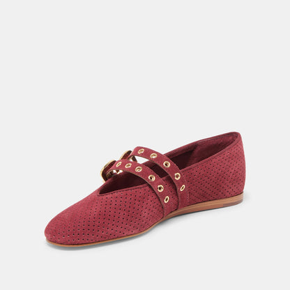 Dolce Vita Baylee Grommet Oxblood Perforated Suede Ballet Flats
