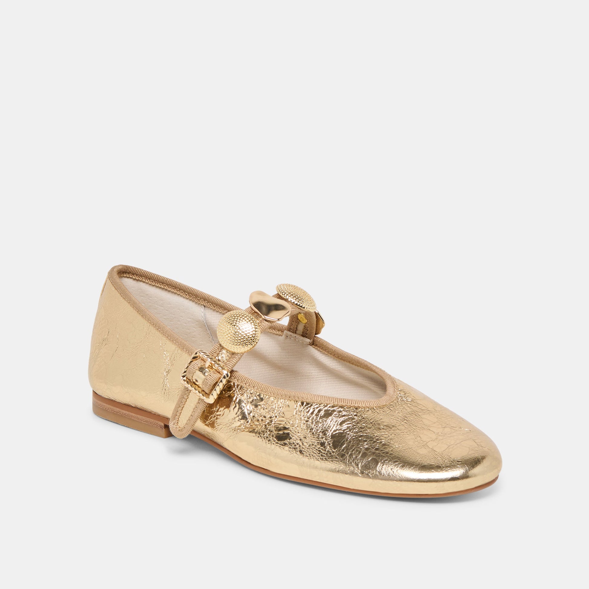 Dolce Vita Relan Gold Distressed Leather Ballet Flats