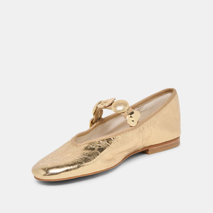 Dolce Vita Relan Gold Distressed Leather Ballet Flats
