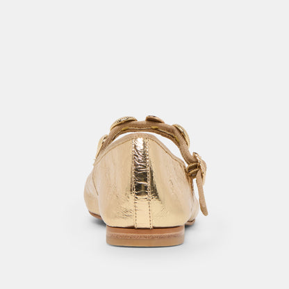Dolce Vita Relan Gold Distressed Leather Ballet Flats