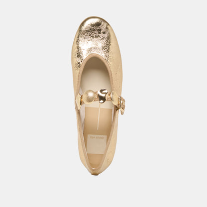 Dolce Vita Relan Gold Distressed Leather Ballet Flats