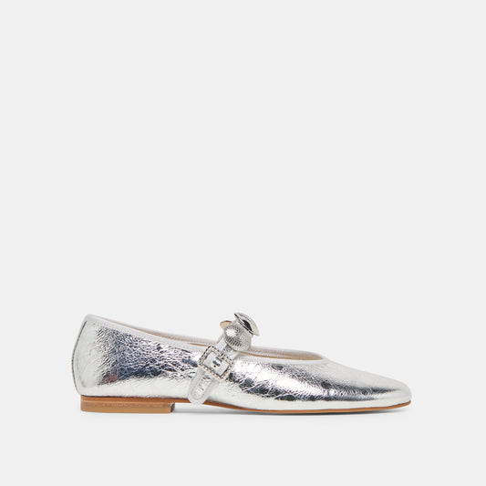 Dolce Vita Relan Silver Distressed Leather Ballet Flats