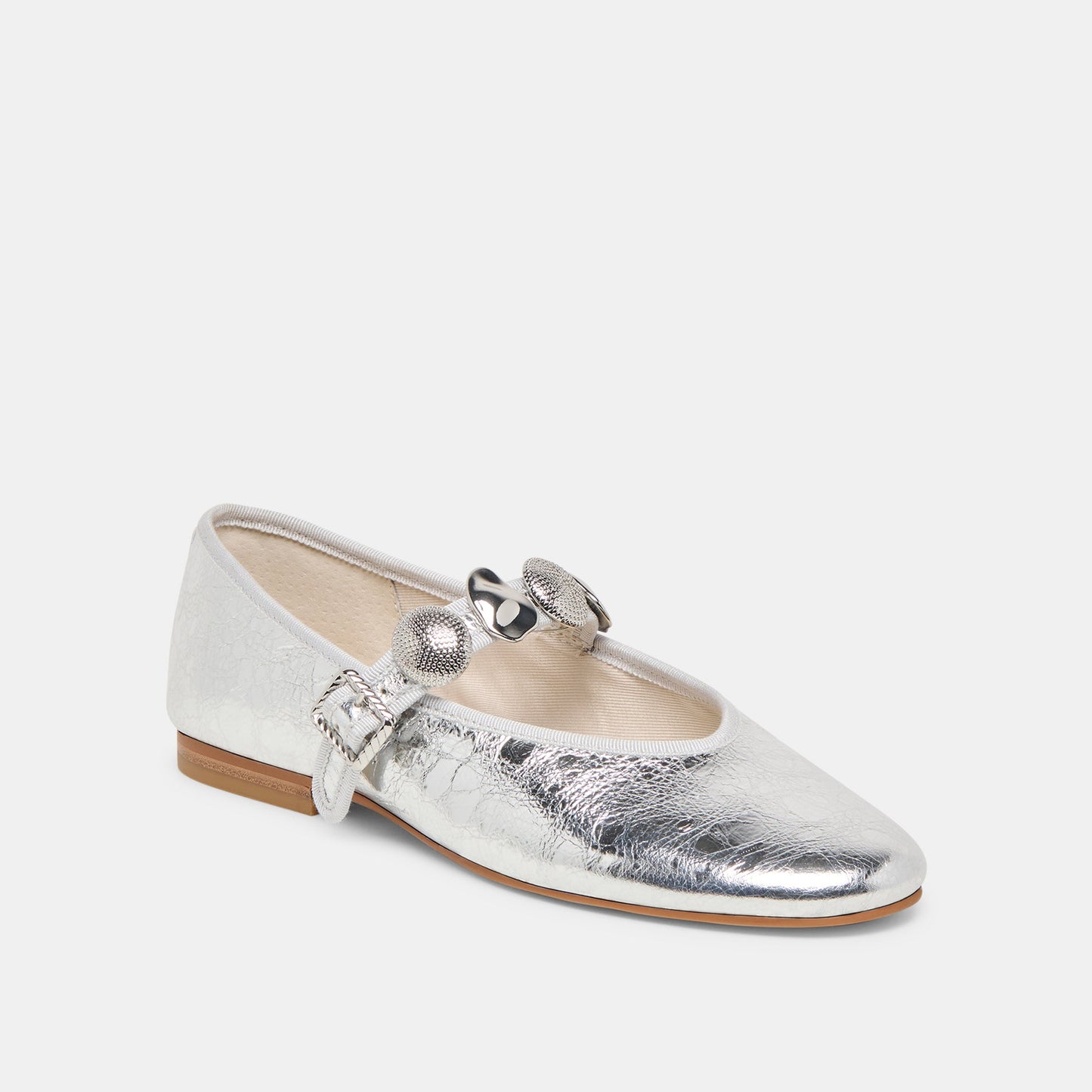 Dolce Vita Relan Silver Distressed Leather Ballet Flats