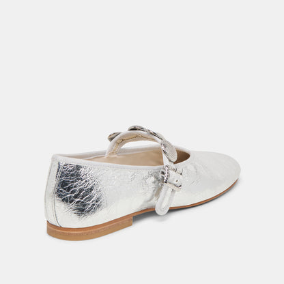 Dolce Vita Relan Silver Distressed Leather Ballet Flats