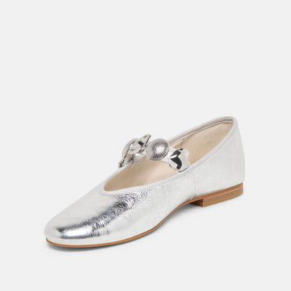 Dolce Vita Relan Silver Distressed Leather Ballet Flats
