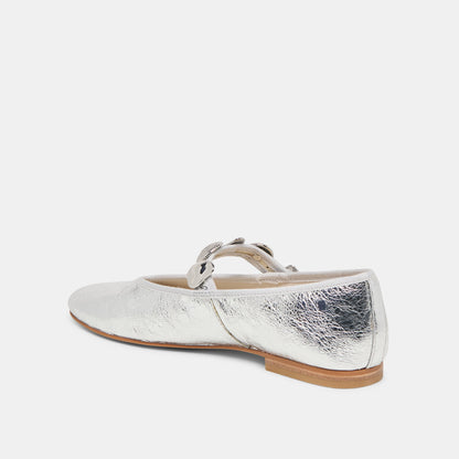 Dolce Vita Relan Silver Distressed Leather Ballet Flats