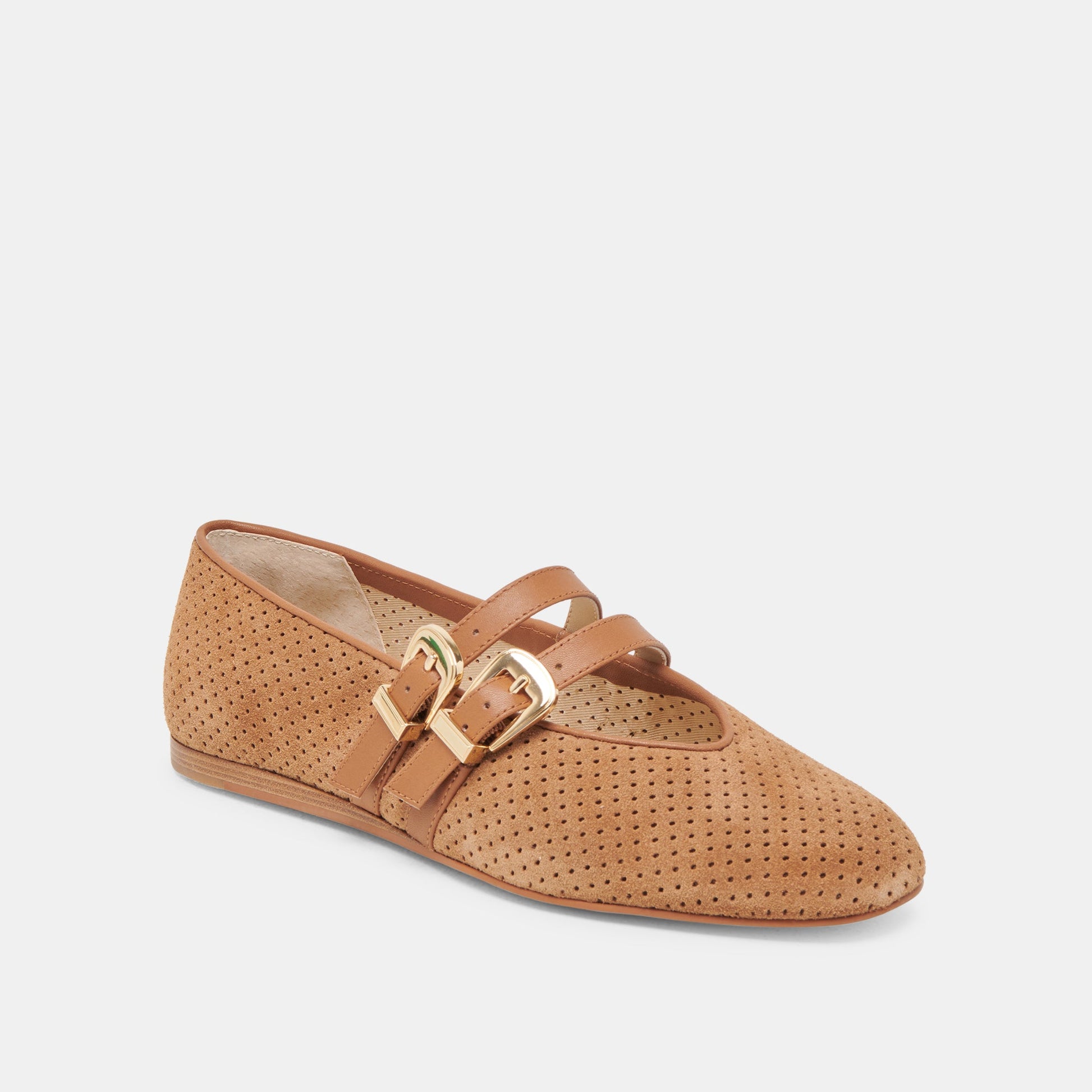 Dolce Vita Baylee Wide Pecan Perforated Suede Ballet Flats