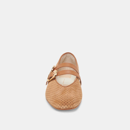 Dolce Vita Baylee Wide Pecan Perforated Suede Ballet Flats