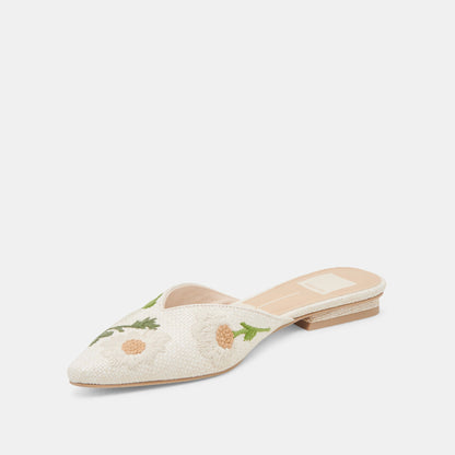 Dolce Vita ELM FLATS WHITE FLORAL RAFFIA