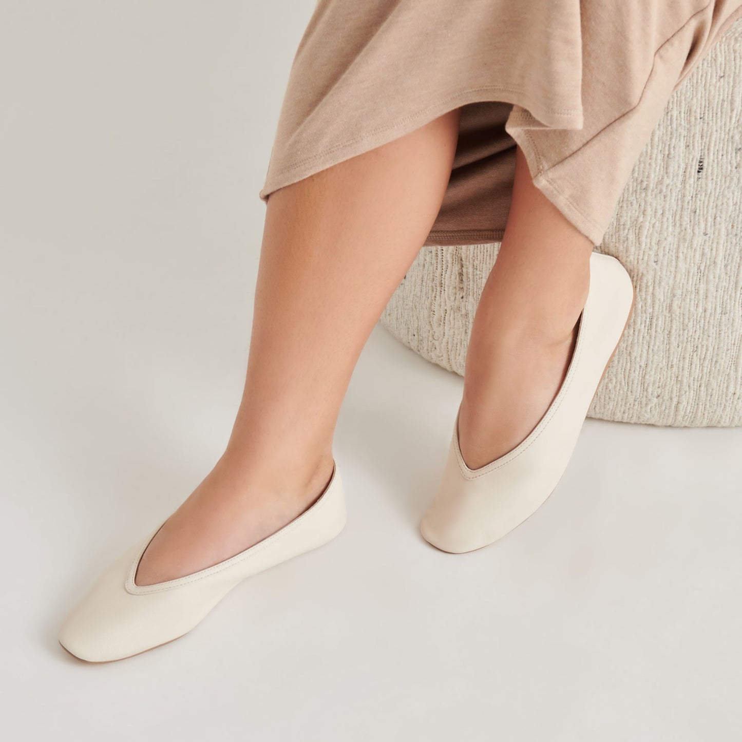 Dolce Vita Braidy Ivory Leather Ballet Flats