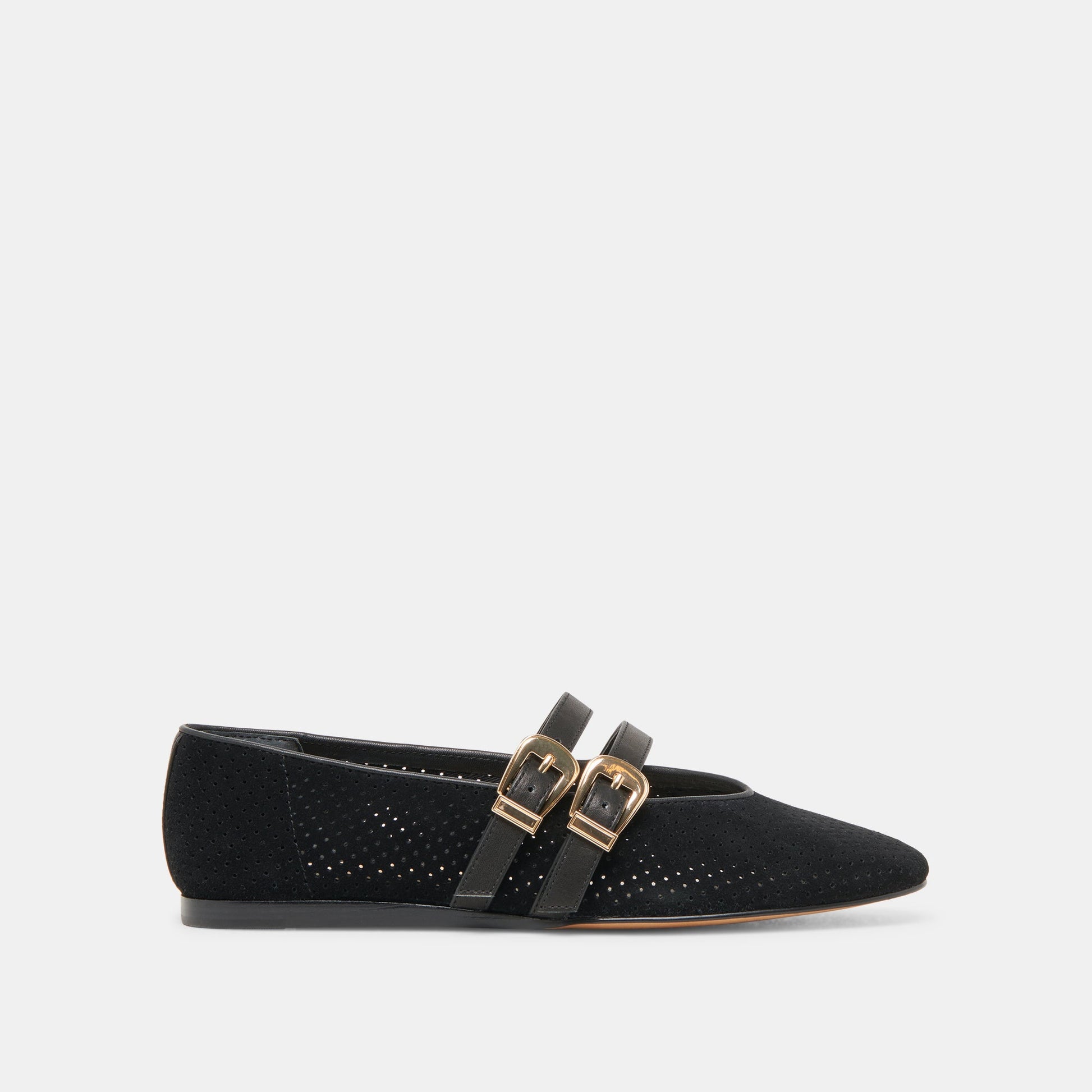 Dolce Vita Baylee Wide Onyx Perforated Suede Ballet Flats