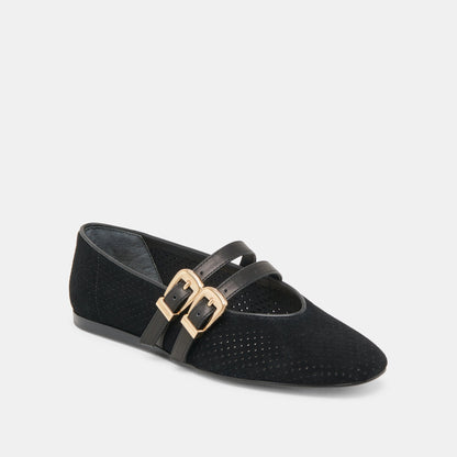Dolce Vita Baylee Wide Onyx Perforated Suede Ballet Flats