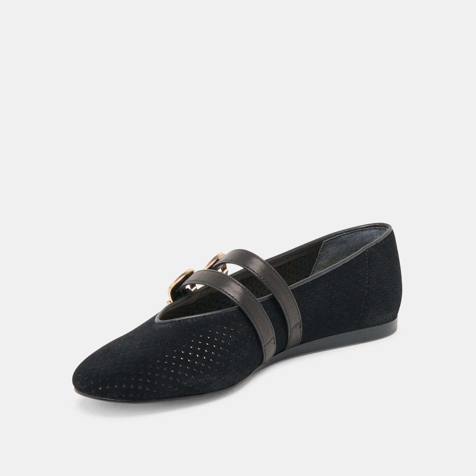 Dolce Vita Baylee Wide Onyx Perforated Suede Ballet Flats