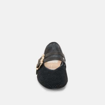 Dolce Vita Baylee Wide Onyx Perforated Suede Ballet Flats