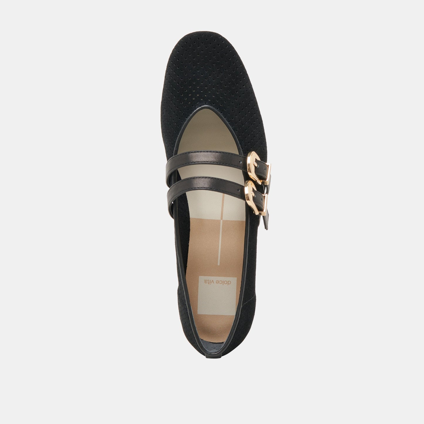 Dolce Vita Baylee Wide Onyx Perforated Suede Ballet Flats