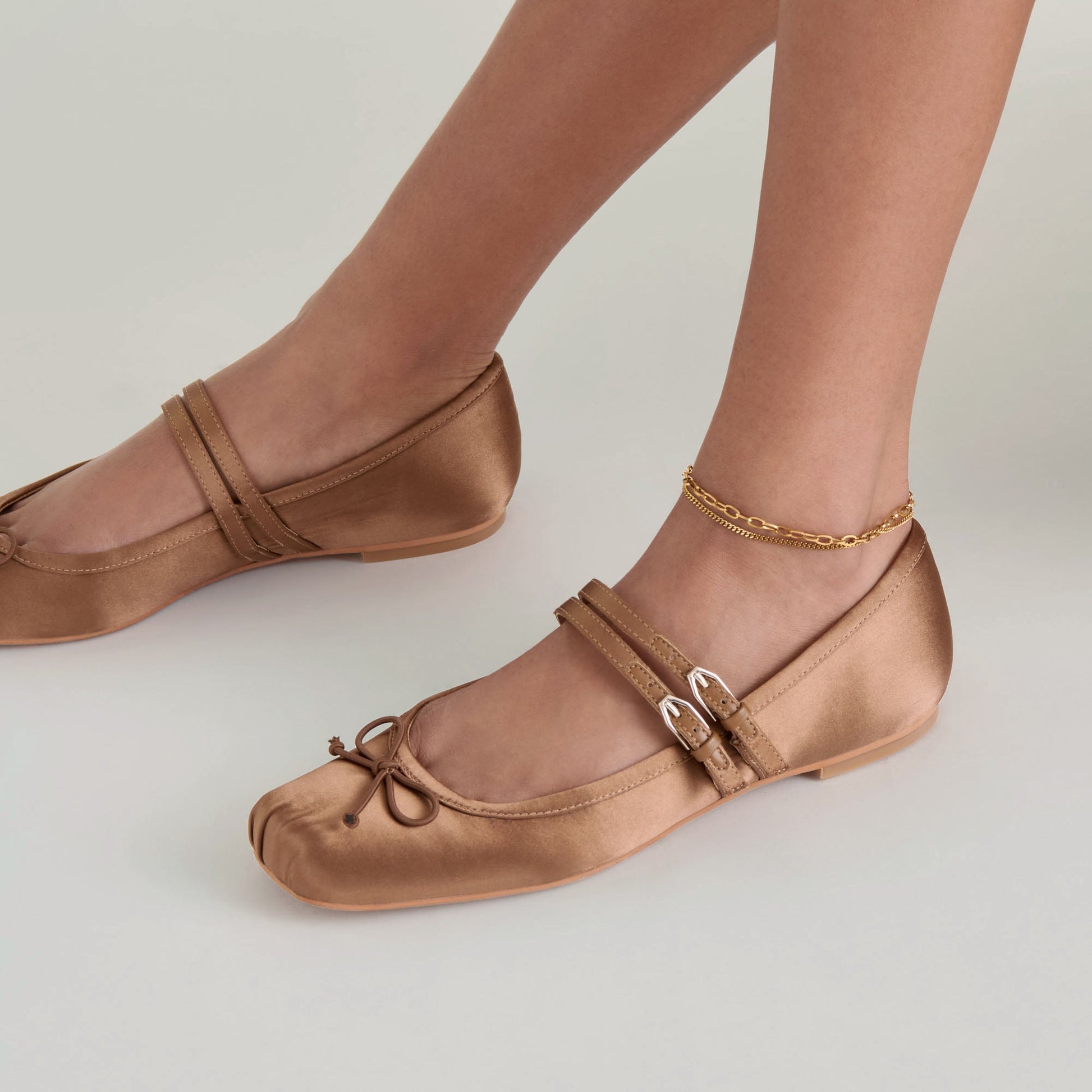 Dolce Vita Gibsen Mid Brown Satin Ballet Flats