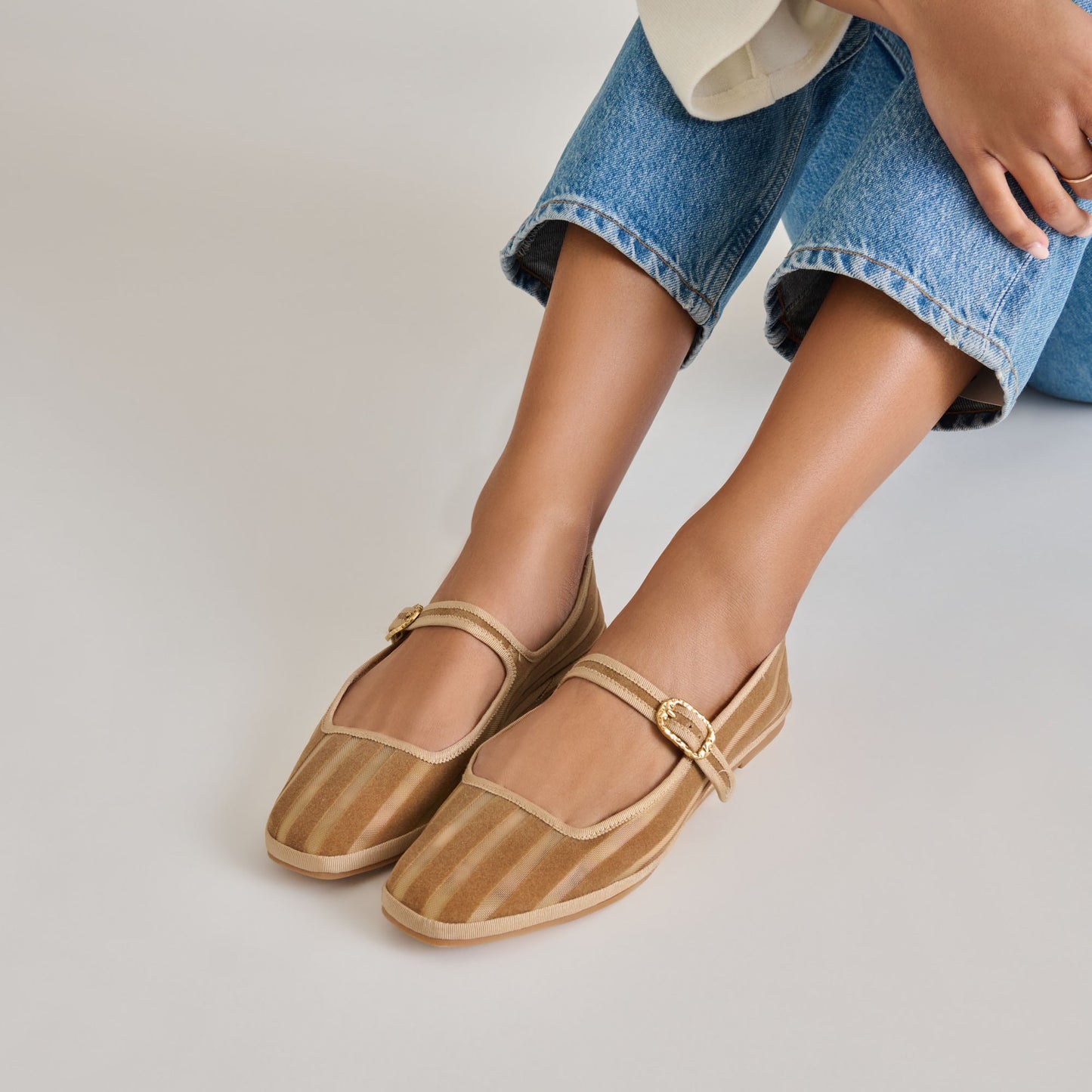 Dolce Vita TAMEKA BALLET FLATS TAN STRIPE MESH