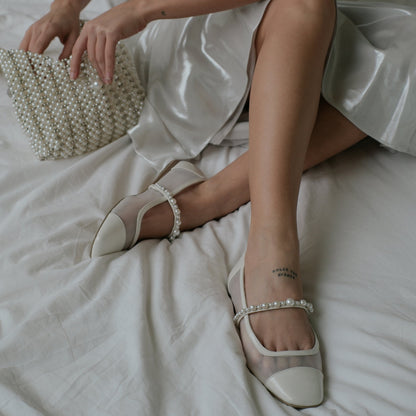 Dolce Vita ROLLIN PEARL BALLET FLATS WHITE MESH