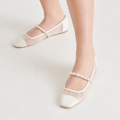 Dolce Vita ROLLIN PEARL BALLET FLATS WHITE MESH