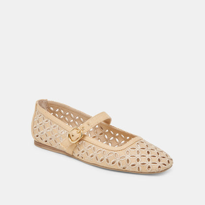 Dolce Vita RODNI EYELET PERF BALLET FLATS LT NATURAL WOVEN RAFFIA