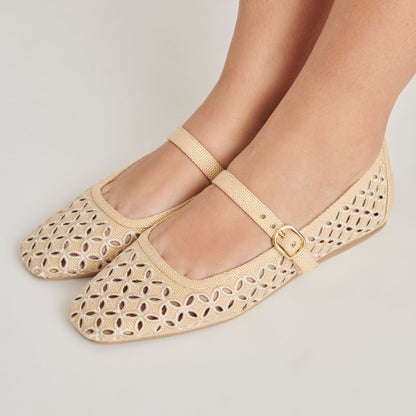 Dolce Vita RODNI EYELET PERF BALLET FLATS LT NATURAL WOVEN RAFFIA