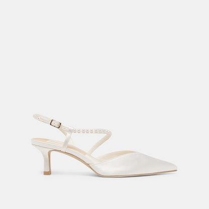 Dolce Vita Kamra Pearl True White Satin Mid Heels