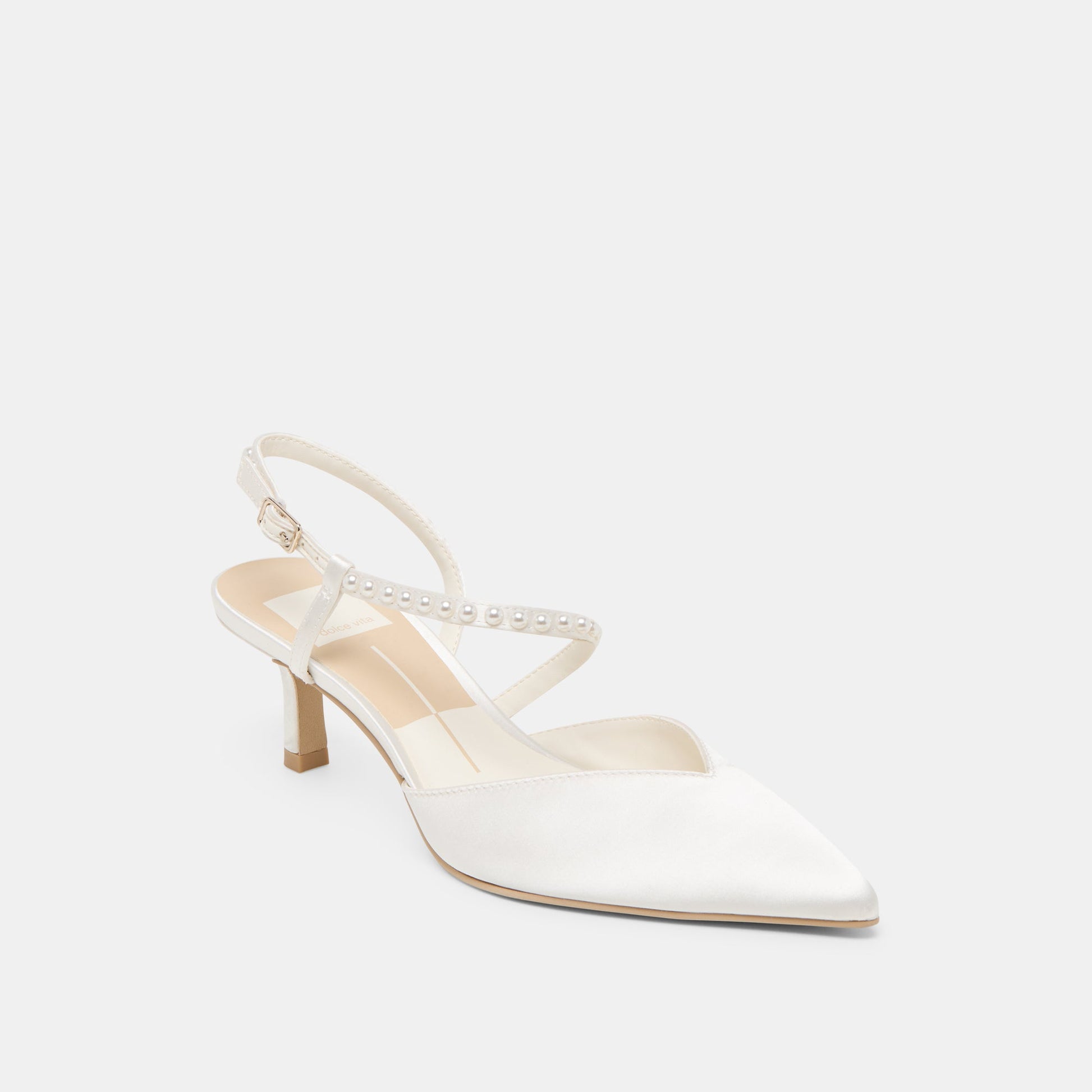 Dolce Vita Kamra Pearl True White Satin Mid Heels
