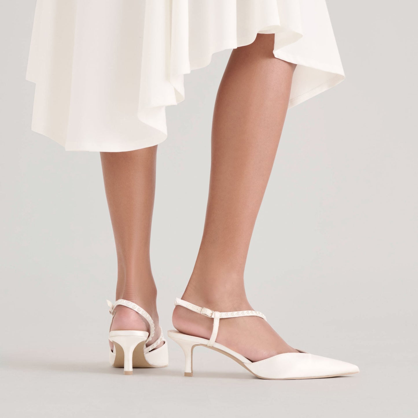Dolce Vita Kamra Pearl True White Satin Mid Heels