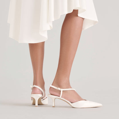 Dolce Vita Kamra Pearl True White Satin Mid Heels