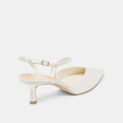 Dolce Vita Kamra Pearl True White Satin Mid Heels