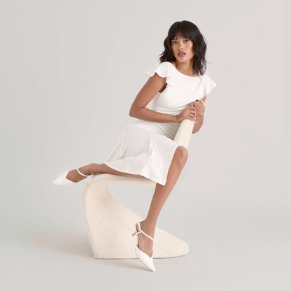 Dolce Vita Kamra Pearl True White Satin Mid Heels