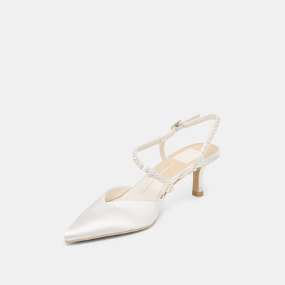 Dolce Vita Kamra Pearl True White Satin Mid Heels