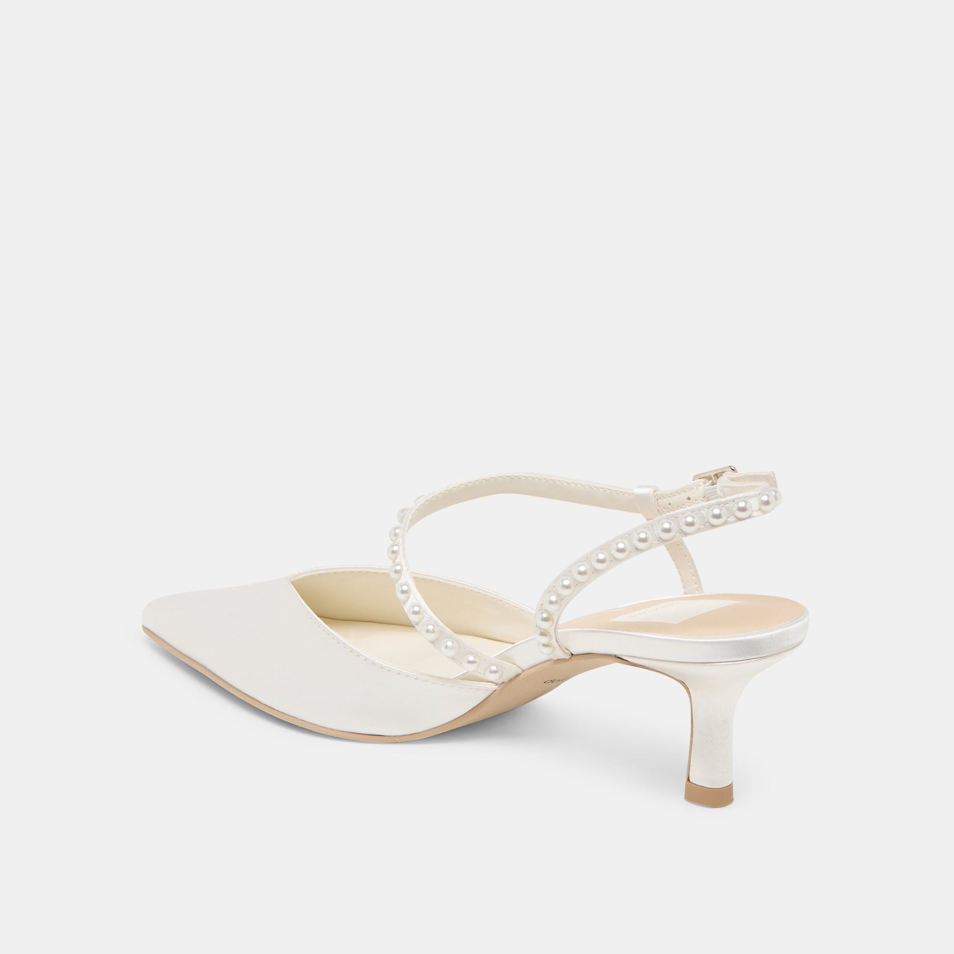 Dolce Vita Kamra Pearl True White Satin Mid Heels