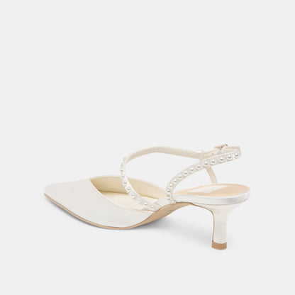 Dolce Vita Kamra Pearl True White Satin Mid Heels
