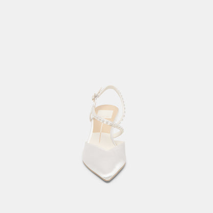 Dolce Vita Kamra Pearl True White Satin Mid Heels