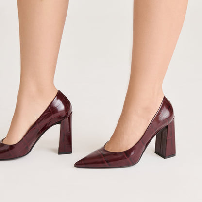 Dolce Vita Misty Burgundy Croco Embossed Leather Heels