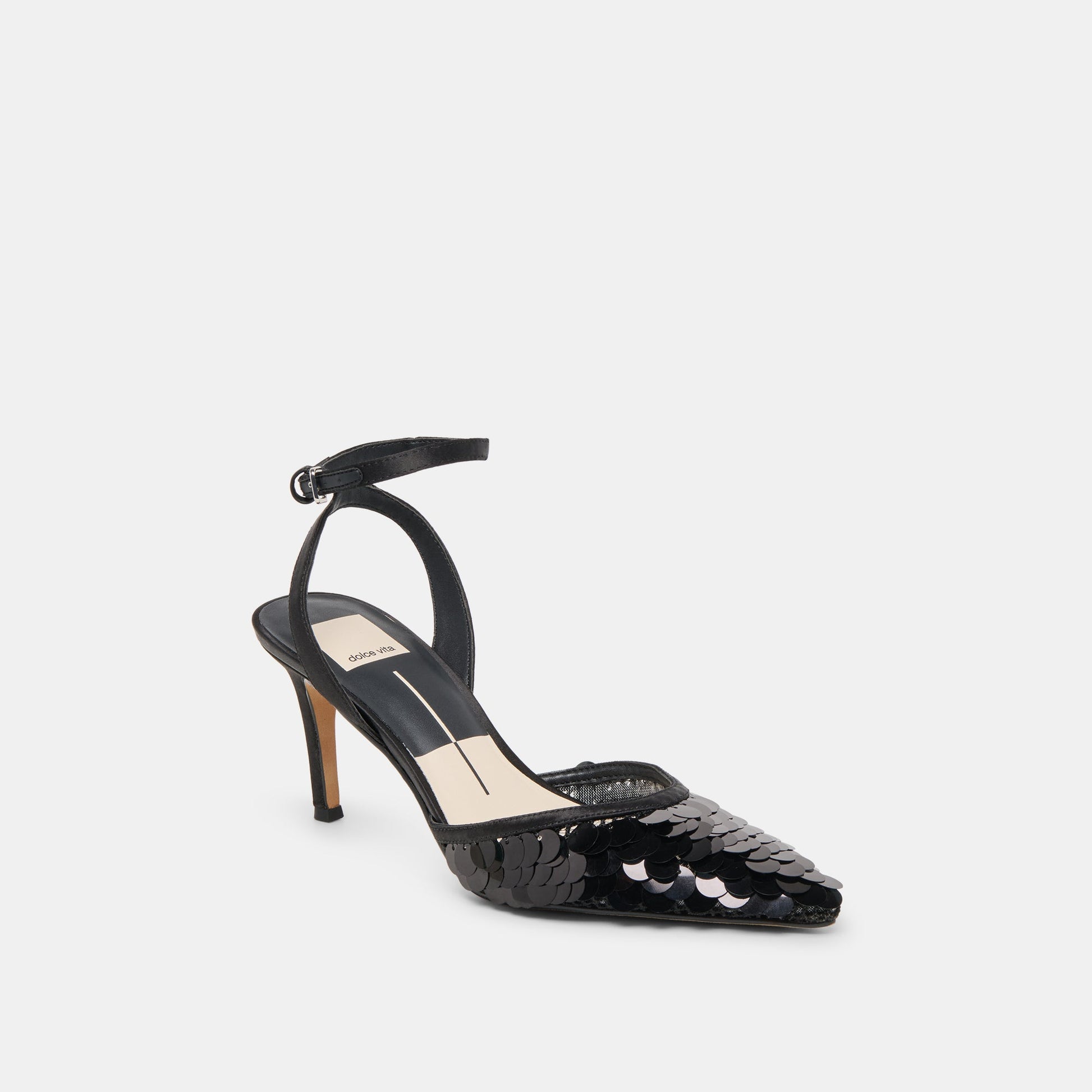 Dolce Vita Elizza Confetti Onyx Woven Mesh Heels