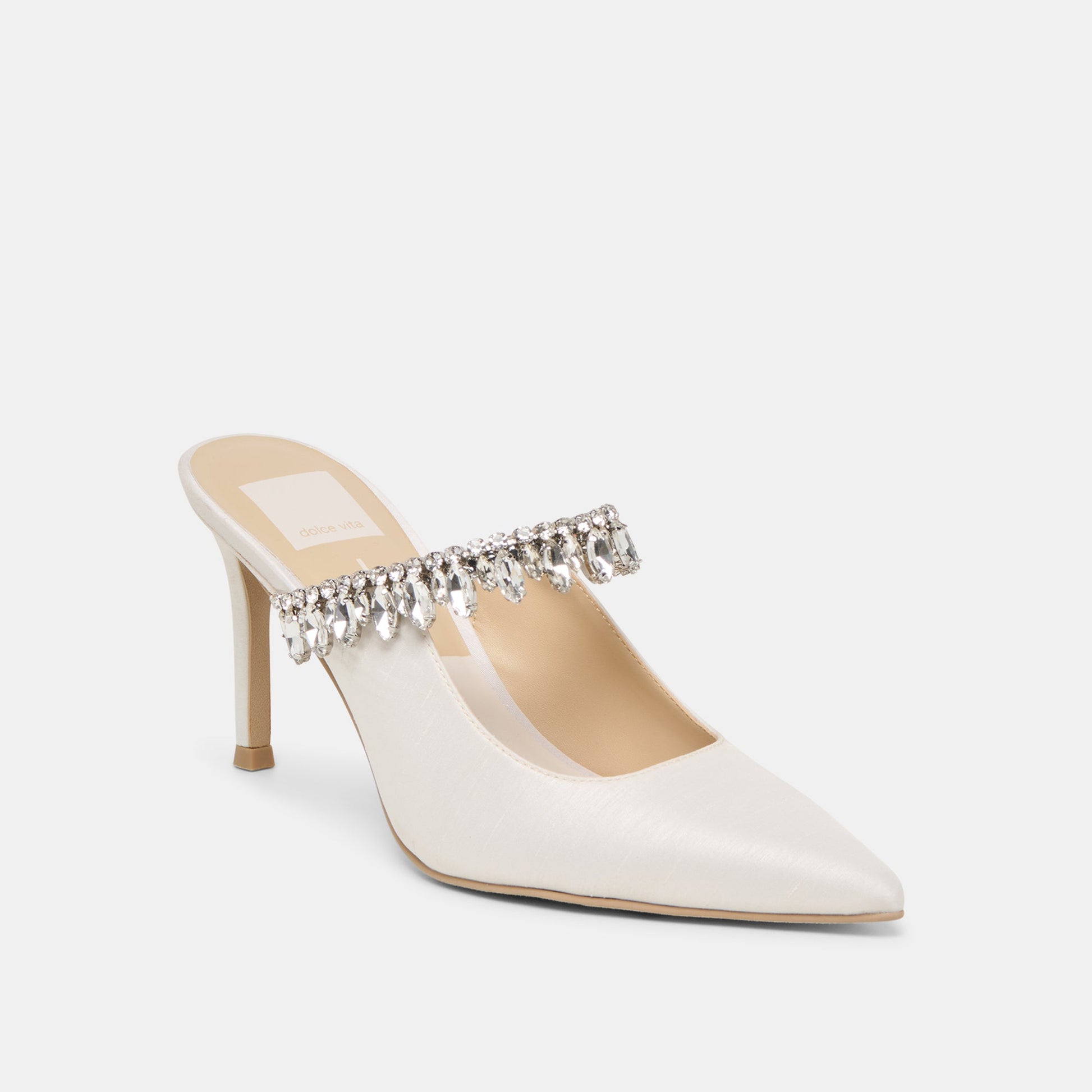 Dolce Vita Keli Crystal White Satin Heels