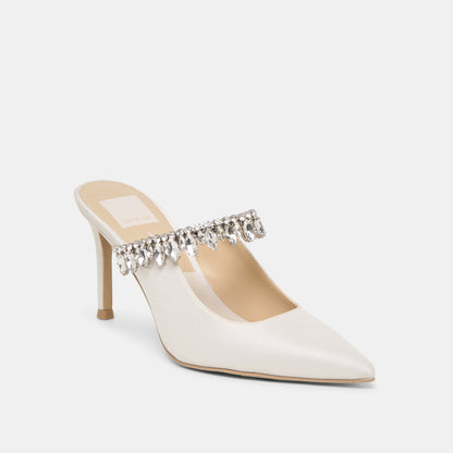 Dolce Vita Keli Crystal White Satin Heels