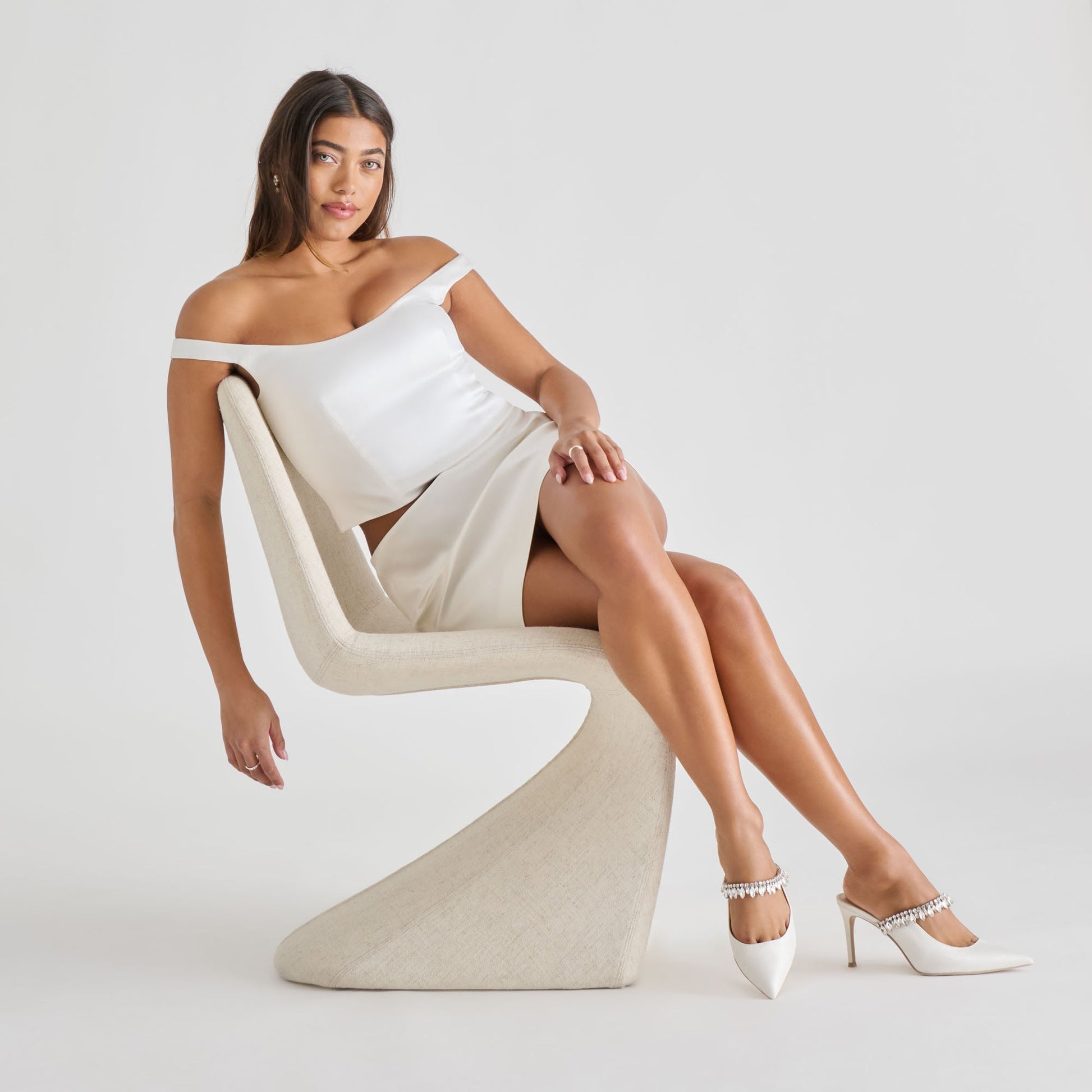 Dolce Vita Keli Crystal White Satin Heels