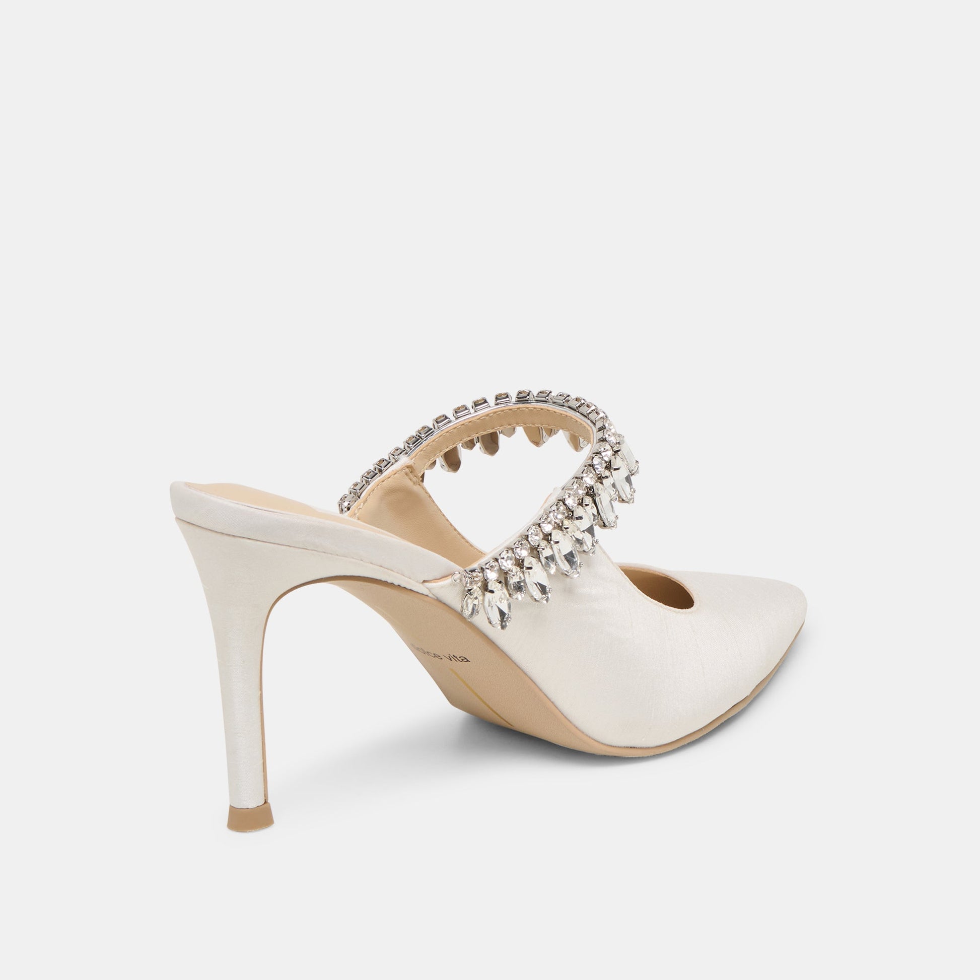 Dolce Vita Keli Crystal White Satin Heels