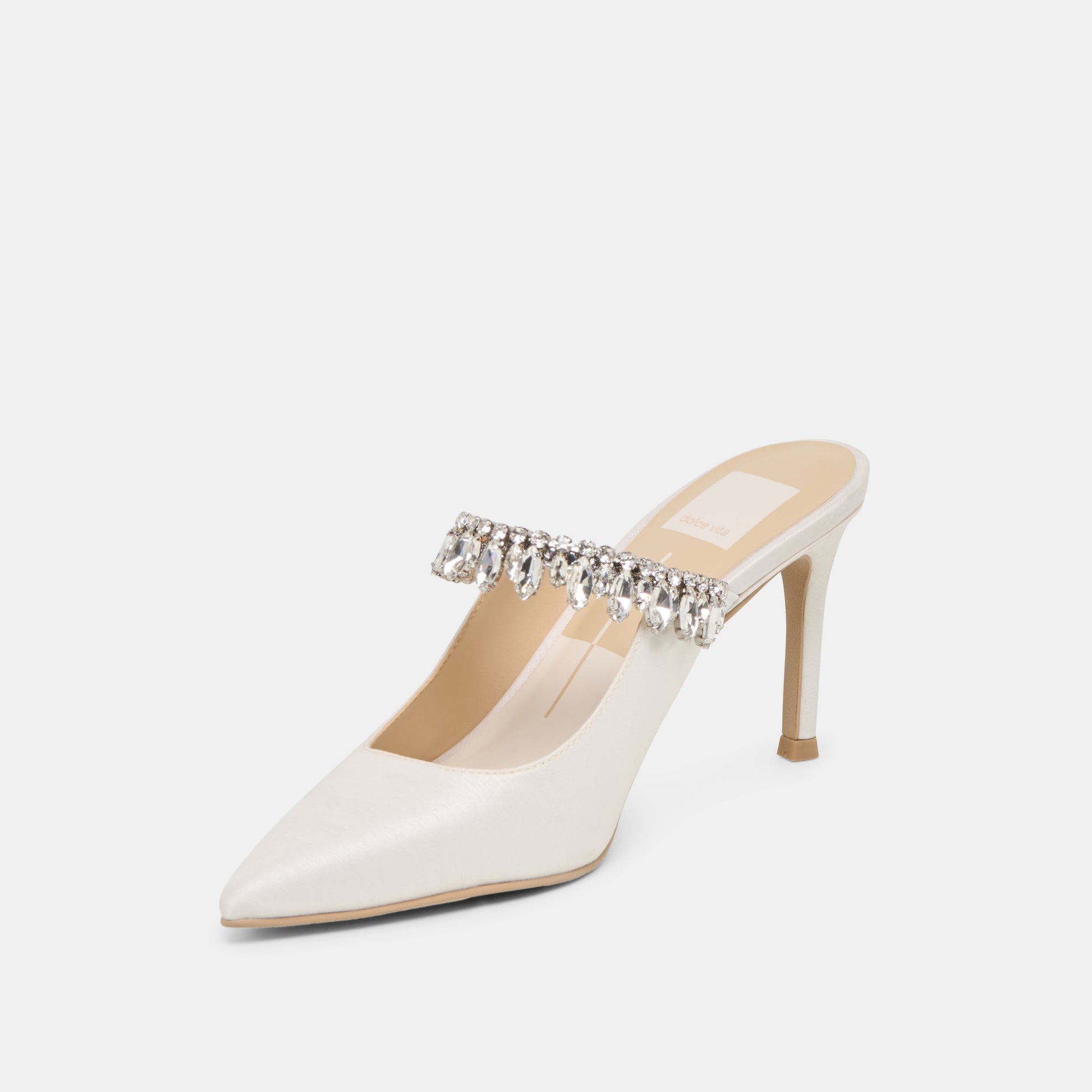 Dolce Vita Keli Crystal White Satin Heels